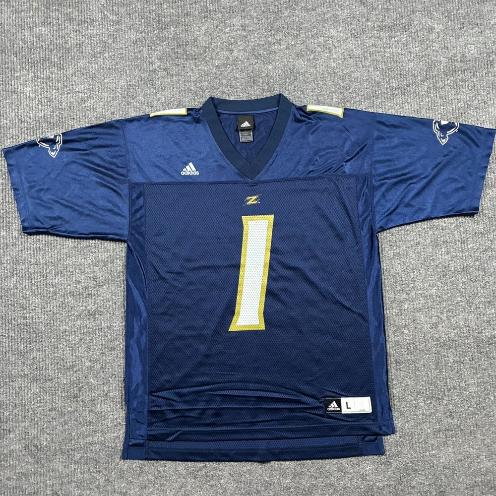 Adidas Akron Zips Football Jersey Mens L Blue #1 NCAA Team Issued Game Style Sew